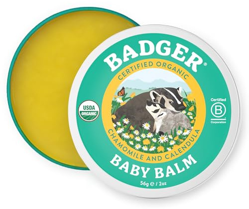 Badger Baby Balm, Organic Calendula Cream, Soothes Diaper Rash, Cradle Cap & Dry Skin, 100% Organic Baby Cream, Pediatrician Tested & Long Lasting, 2 oz Tin