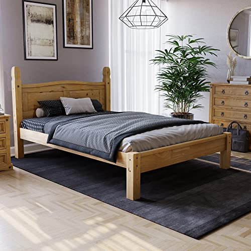 Vida Designs - Corona Double Bed, 4 ft 6, Low Foot End Bed Frame, Solid Pine Wood, Beige, 110 x 149 x 207 cm