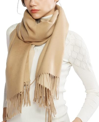 RIIQIICHY Invierno Reversible Bufanda Pashmina Chal Fiesta para Mujer Grande Camello y Beige Pañuelos Fular Foulard Estolas