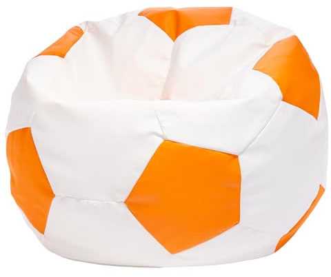 Ecopuf Football Sack M - Lekdyna i hållbart material - Perfekt för fotbollsfans, barn - Sittpuff vardagsrum - Sammetspuff - Puff säck för spelstol - 65x45 cm - Orange E4
