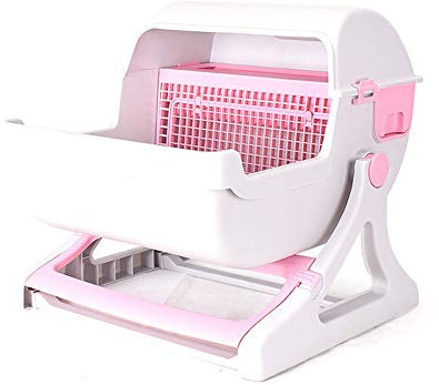 Cat Litter Box Semi-Automatic Quick Cleaning Luxury Cat Toilet Tray Semi Automatic Cat Toilet Loo Tray Flip Cover Cat Bedpans,Pink
