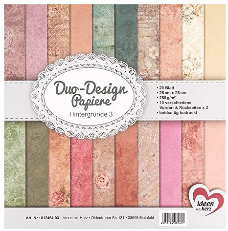 Ideen mit Herz Papeles Duo-Design | Bloc con 20 Hojas de Craft | 25 x 25 cm | 250g/m² | Impreso por Ambas Caras | Papel de Diseño con Motivos | Ideal para Scrapbooking (Decoración 03)