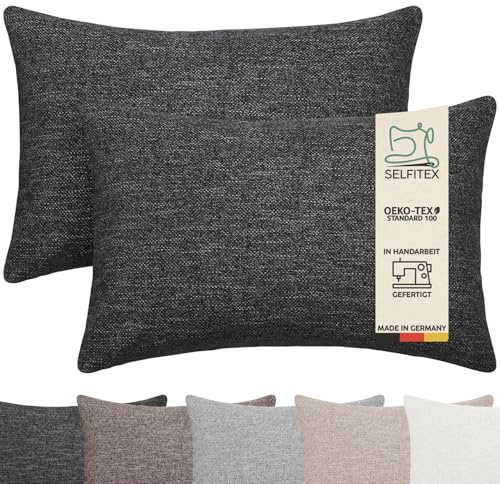 Selfitex 2er Set 40x60 cm, Sofakissen mit Füllung und Bezug, Dekokissen, Kopfkissen mit weicher Kissenfüllung, stilvolle Kissen Deko, robuster Polsterstoff, hochwertiges Couch Kissen (Anthrazit)