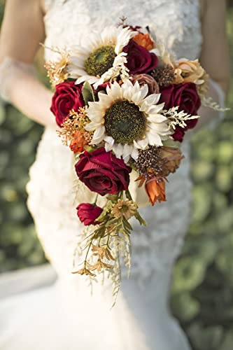 Ansofi bouquet da sposa vintage di girasole, 22,5 cm, bouquet da sposa in stile vintage, per matrimonio, cerimonia, feste, chiesa, bouquet da sposa