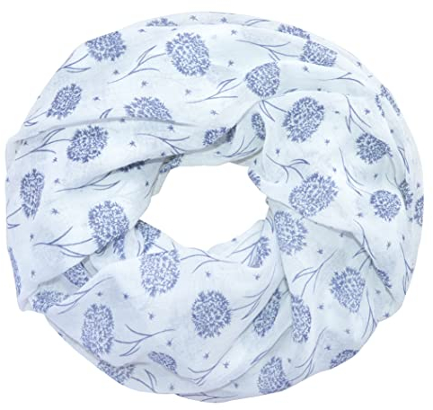 thb Richter Loopschal Rundschal mit Pusteblume Muster Schlauchschal Schals Halstuch Loop Natur Pusteblumen Blumen Print Aufdruck (XL - Weiß mit Blau)