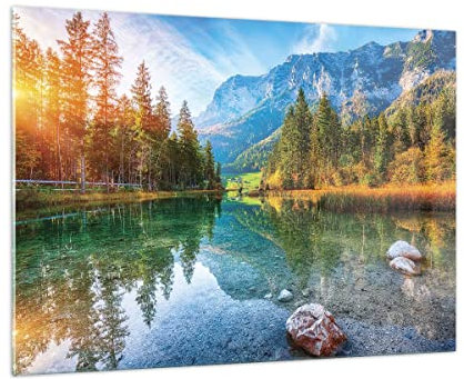 Quadro su Vetro 100x70cm Stampe da Parete in Vetro Paesaggio montagne alba Grandi Decorazione Murale Camera da Letto Cucina 1 pezzo Quadri Moderni Soggiorno Grafica Immagini Wall Art GAA100x70-4456