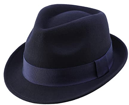 Home Prefer Men's Wool Felt Winter Hat Short Brim Fedora Hat Navy Blue Large (7 3/8) 59cm