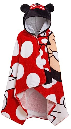 Disney Toalla con capucha Minnie Mouse 100% algodón Poncho para niñas Toalla de playa para niños Toalla de baño Envoltura para nadar Bata de cambio