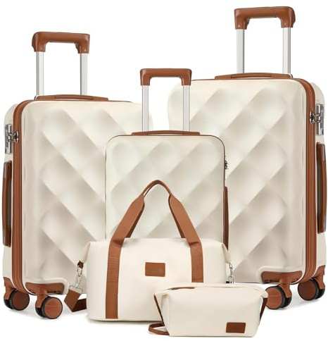 Sea choice Hardschalen Trolley Koffer Set 5tlg. Zwillingsrollen Reisekoffer Enthält 1 Reisetasche und 1 Kulturbeutel, Gepäck M-L-XL-Set(55/65/76cm), TSA Schloss und 4 Rollen