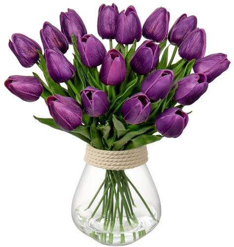 Briful 20 tulipani artificiali viola realistici al tatto, tulipani finti sfusi in lattice di poliuretano, fiori finti per bouquet da sposa per feste in giardino, decorazione per la casa