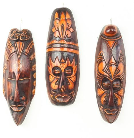 Oriental Galerie 3er Set Afrika Ethno Wandmaske Holzmasken Maske Handgeschnitzte Exotische Deko 30 cm