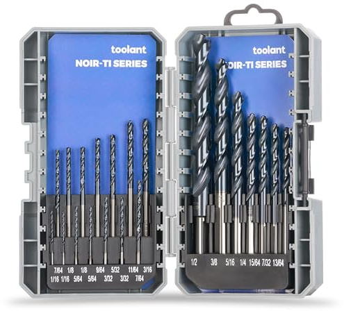 toolant Cobalt Drill Bit Set for Metal and Steel (Pro), Titanium Aluminum Nitride Coated (TiAlN) with Bullet Point Tip, for Hardened Metal, Stainless Steel, 21pcs 1/16-1/2
