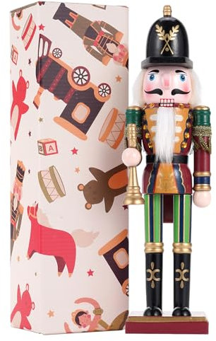 Tpudn Christmas Decorations Nutcracker Soldier Ornaments, 12 Inch Traditional Painted Wooden Doll, Nutcracker Figures Holiday Party Tabletop Christmas Decorations Indoor xmas Gift(bugler)