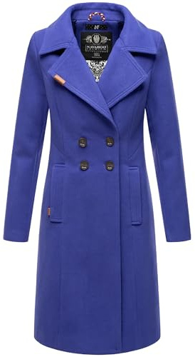 Navahoo - Cappotto lungo in lana da donna con colletto rovesciato Wooly, taglie XS-3XL, Blu violetto, XXL