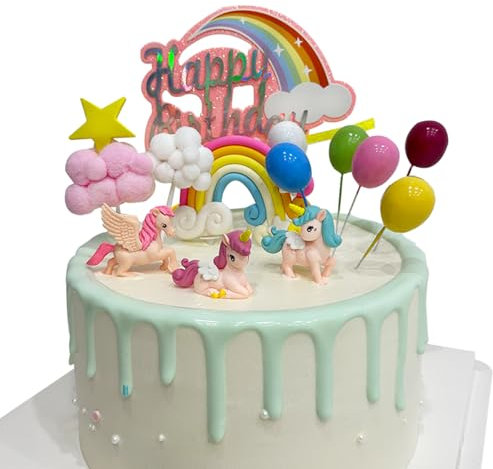 Lot de 17 décorations de gâteau licorne arc-en-ciel - Décoration de gâteau d'anniversaire Ballons nuage lune étoiles Décoration de cupcake pour fille enfant femme fête d'anniversaire Pony Ange Topper