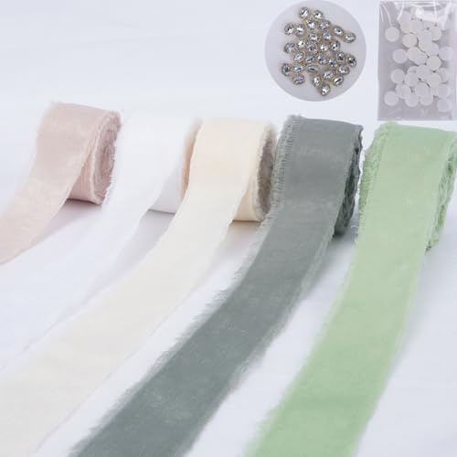 Minnhua 3 CM x 31,5 M Cinta Regalo con 30 Accesorios, 5 Colores Tela de Navidad, Cinta de Lazo, Cintas Seda para Decoración de Pasteles, Proyectos de Costura de Bricolaje, Globos de Fiesta y Lazos