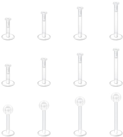 Briana Williams 12-36 barre di tenuta per labbra trasparenti borchie acriliche flessibili per labbro, trago, elice, piercing per cartilagine, 6 mm, 8 mm, 10 mm, 12 mm, 6/8/10/12mm, UV