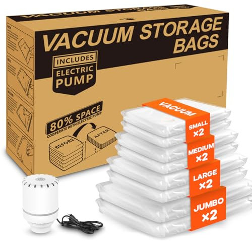 Vacbird Vacuum Storage Bags, Wireless Electric Pump Space Saver Bags for Travel and Home, 8 Pack