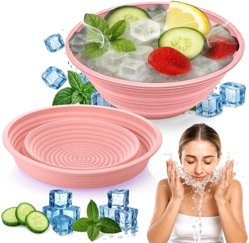 XANGNIER Face Bowl for Ice – Collapsible Silicone Facial Ice Bath Bowl for Cold Plunge Therapy, Skin Tightening & Acne Relief – Portable Spa Tool for Home & Travel, Pink