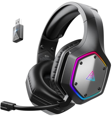 EKSA E1000BT Auriculares Gaming Inalámbricos 2.4GHz, Cascos Gaming Inalámbricos con Micrófono ENC, Auriculares Gaming Bluetooth para PC PS5 PS4, 120H Batería, Sonido Surround 7.1