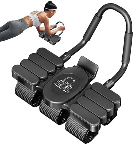Demsyeq Rodillo de abdominales con soporte de codo y rebote automático, máquina de abdominales con diseño de 6 ruedas para entrenamiento de estómago, equipo de ejercicio abdominal con soporte para