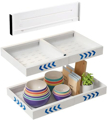 NURIANT HOME & KITCHEN - Cajón Extraíble Cocina con Guías Telescópicas – Organizador Deslizante de Acero, con Separador Metálico Extensible Ajustable para Armarios y Despensa