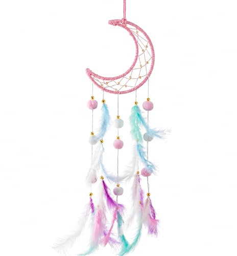 1-Piece Moon Dream Catcher for | Pink Crescent Shape Wall Hanging Decor for Bedroom and Window Display