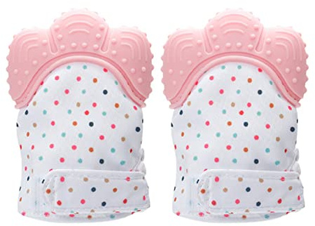 Bamjour 2pcs Baby Silicone Gloves - Prevent Scratches & Soothe Teething Pain, Hook & Loop Closure, Safe for Babies 3 Months & Up, Pink Color