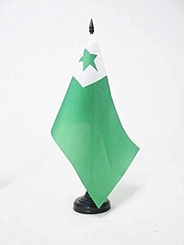 AZ FLAG Esperanto Table Flag 5'' x 8'' - international auxiliary language Office Decoration 100% Polyester 21 x 14 cm - Mini Desk Flag with Pole and Black Plastic Base