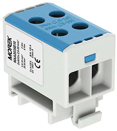 Verteilerblock f. Al/Cu geeignet 4x2,5-35mm2 blau 1po. 1000V AC/DC Klemme isoliert OTL 35-2 MAA2035B10 Morek 4047