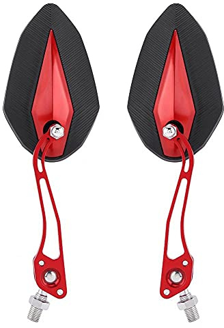 1 Pair Universal Motorcycle Rearview Side Mirrors, Adjustable Aluminum Handlebar Rear View Side Mirrors Motorbike Scooter 10mm 8mm(Red) motorcycle mirror