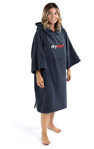 Dryrobe Towelling Robe - Hooded Poncho Towel Changing Robe - Organic Cotton (400 gsm) Short Sleeve - Get Changed for Swimming, Surfing, Beach, Camping
