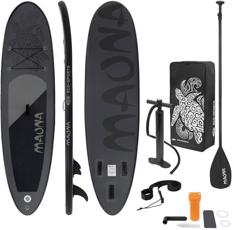 ECD Germany Stand Up Paddle Board Gonflable Maona | 308 x 78 x 10 cm | jusqu'à 120 kg | PVC | Noir | Pompe à Air Pagaie Sac de Transport Accessoires Inclus | Planche de Surf | Sup Board Paddling