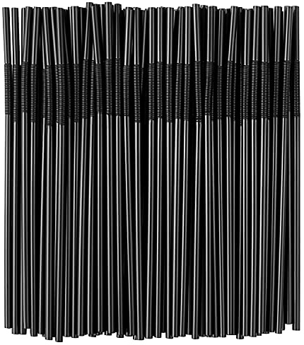 300 Pcs Black Flexible Plastic Straws, BPA-Free Disposable Bendy Straws, 10.2 Long and 0.23'' Diameter