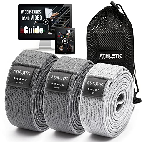 ATHLETIC AESTHETICS Premium Resistance Bands/Widerstandsbänder mit Stoff [Als Fitnessband und Fitnessbänder Set + Tasche und Videokurs] Fitness Band z.B. als Klimmzughilfe für Damen & Herren