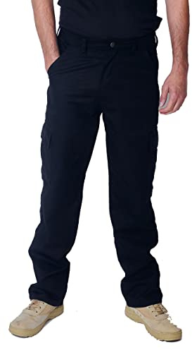IBEX TS2 Men’s Cargo Work Trousers with Knee Pad Pockets - Durable, Lightweight, 65% Polyester & 35% Cotton, Black, 52W Long