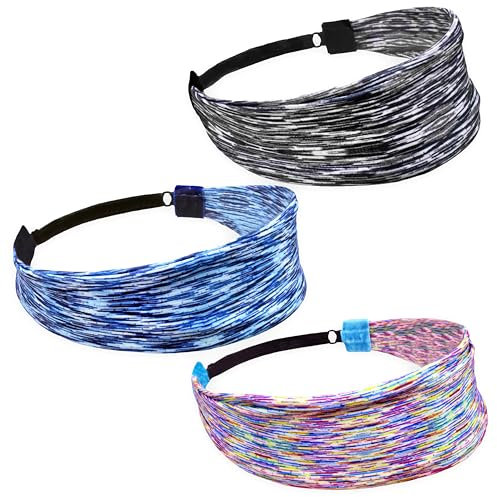 FROG SAC Sport Headbands for Girls, Adjustable Non Slip Athletic Sports Hair Bands for Women, Stretch Elastic Workout Mesh Headband for Yoga Running Exercise Soccer (Rainbow/Black/Blue Tie Dye)