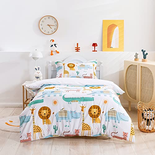 Vgzsyomqib Aventura Safari Funda Nordica Animales de Selva Ropa Microfibra Juego de Cama 135x200 cm y 2 Funda de Almohada 50x75 cm Juveniles Niña Fundas Nordicas Edredon Cama 80/90 Infantil