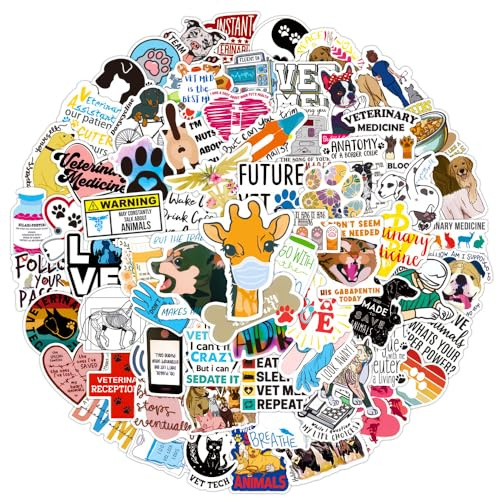 Pegatinas de Veterinario,100 Piezas Impermeable Vinilo Pegatinas para Monopatín Ordenador Portátil Equipaje Moto Bicicleta Guitarra Taza Botellas de Agua Casco,Pegatinas para Adultos,niños y niñas