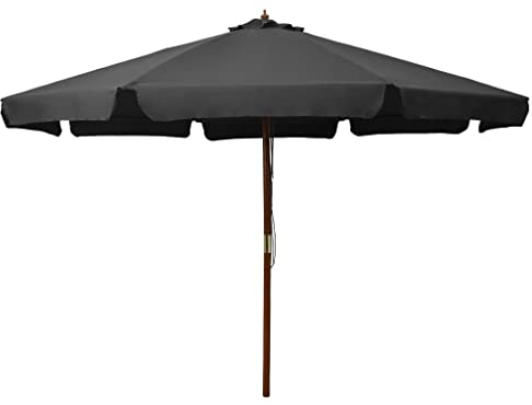 KRHINO Balkon Strandschirm Gartenschirm Marktschirm, Sonnenschirm mit Holzmast 330 cm Anthrazit Eleganten Sonnenschirm für Terrasse, Balkon Sonnenschutz