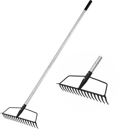 YEELOR Râteau de Jardin, en Acier au Carbone Robuste et Robuste, râteau en Arc avec poignée réglable en Acier Inoxydable, râteau à Main Longue pour ameublir Le nivellement du Sol et ramasser Les