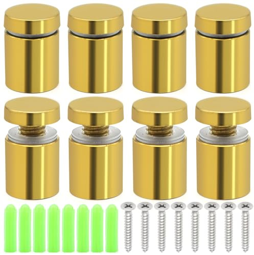 8 Piezas Separador de Fijación de Vidrio 19 x 25 mm Publicitario Espaciadores Acero Inoxidable Standoff Holder Tornillo para Montaje Fijo, Dorado