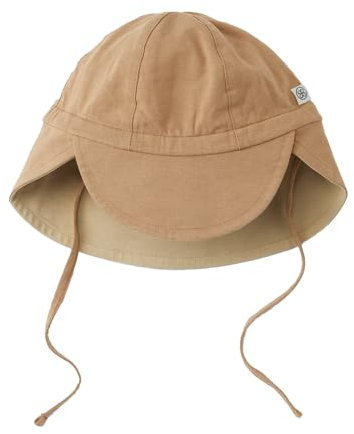 Cloby Sonnenhut Schirmmütze Mütze mit Nackenschutz wendbar UV-Schutz (UPF 50+) Baby Kind (Gr. 6-18 Monate) - Peanut Brown/Sandy Beach beige