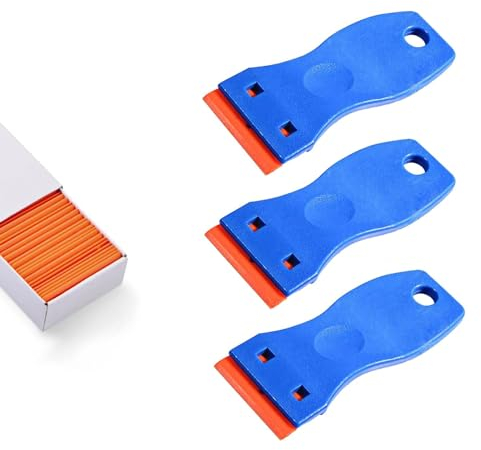 OXFUZZ Lot de 3 grattoirs de nettoyage multifonction en plastique anti-rayures avec 10 lames en plastique, grattoir à peinture pour fenêtre, verre, four, table, mur