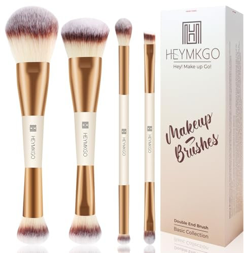 HEYMKGO Foundation-Pinsel 4 Stück doppelseitiger Pinsel 2-in-1-Kabuki-Make-up-Pinsel Professioneller Foundation-Puder-Rouge- und Concealer-Lidschattenpinsel zum Verblenden und Polieren