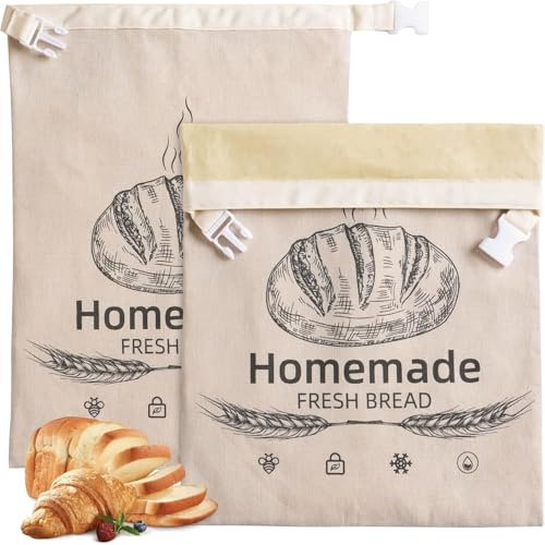Paquete de 2 bolsas de pan de cera de abeja para masa madre, con hebilla, reutilizable, de lino orgánico, bolsa de pan de cera de abeja para masa madre casera de 17.5 x 11.5 pulgadas, bolsa de