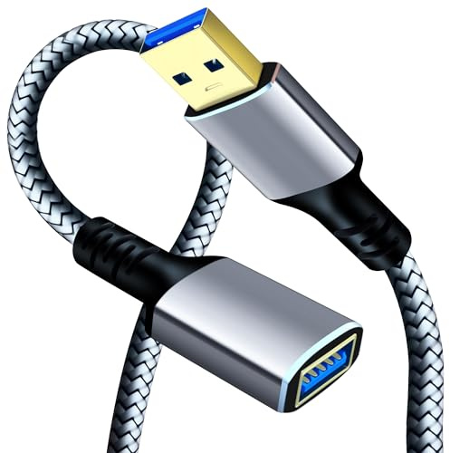 Tan QY USB 3.0 Extension Cable 5Ft, USB 3.0 High Speed Extender Cord Type A Male to A Female for PlayStation, Xbox, USB Flash Drive, Hard Drive, Card Reader,Scanner,Printer,Keyboard (Silver, 5Ft)