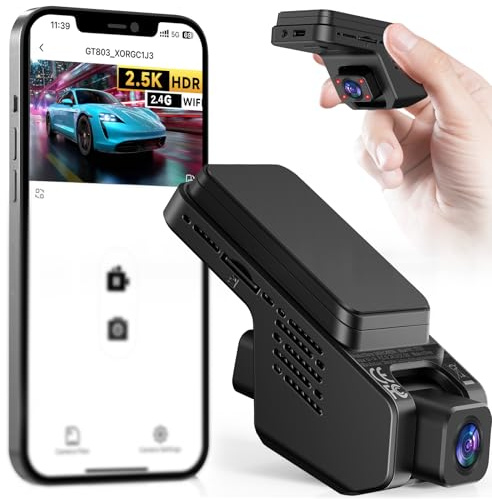 Veement Dashcam Auto Vorne Und Innen 2,5k+1080p, Mini Dash Cam Auto Kamera Mit 32-GB-Karte, Super-Nachtsicht, 4 IR-LEDs, 165° Weitwinkel WDR, G-Sensor, Loop-Aufnahme, 24H Parkmodus (Dunkelschwarz)