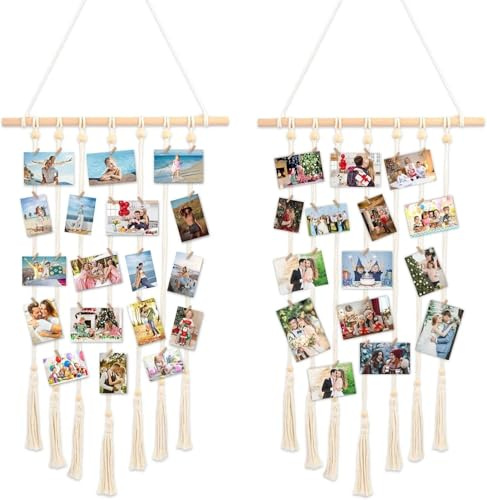 Fousenuk 2 Pack Marcos de Fotos Multiples, Portafotos Cuadros, Marco Fotos para Pared Colgar, con 30 Pinzas de Madera y 7 Cuerda de Cáñamo, para Manualidades, Decoración del Hogar y Regalos