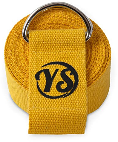 Yoga Studio Sangle de Yoga, 2,5 m, Extra Longue, Durable, en Coton Bio réglable, Anneau en D, pour Exercice, Pilates, Danse, entraînement, Gym, physiothérapie – Jaune